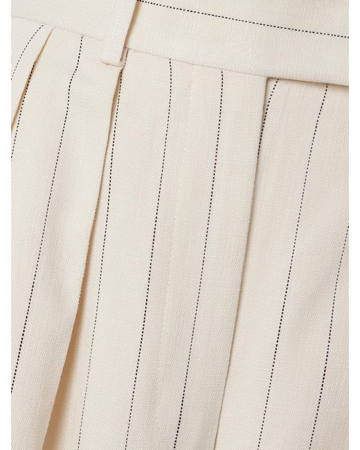 Anine Bing White Lou Pleated Pinstriped Woven Wide-Leg Pants
