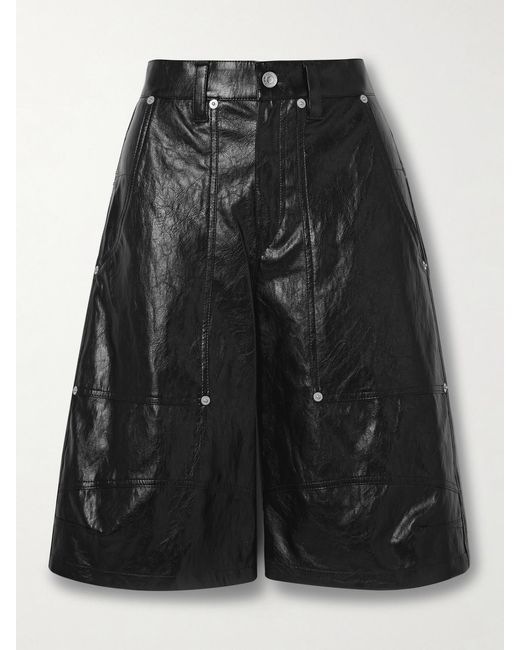 Isabel Marant Black Azilia Crinkled-Faux Leather Shorts