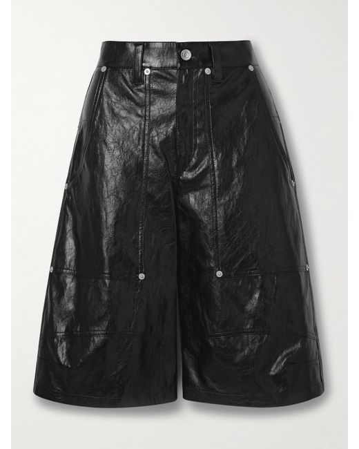 Isabel Marant Black Azilia Crinkled-Faux Leather Shorts