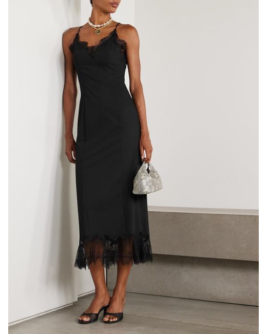 Staud Black Nadia Midikleid Aus Satin Mit Spitzenbesätzen