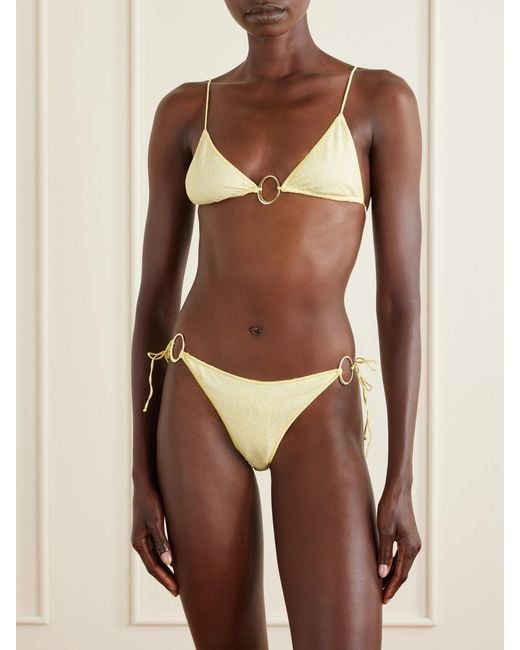 Oseree Natural Lurex-Trimmed Lace Bikini