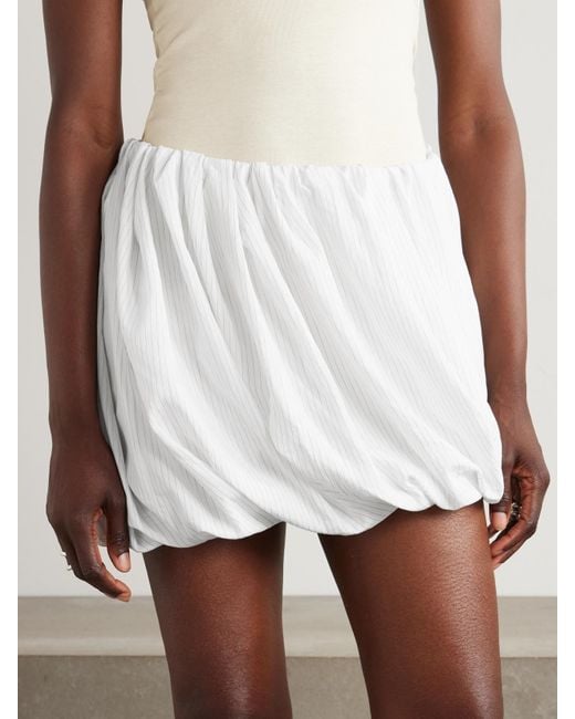 J.W. Anderson White Pleated Pinstriped Poplin Mini Skirt