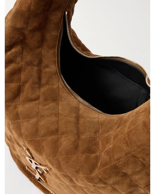 Saint Laurent Brown Icare Matelassé Suede Shoulder Bag