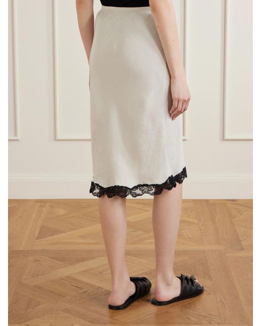 Maria McManus White Lace-Trimmed Satin Midi Skirt