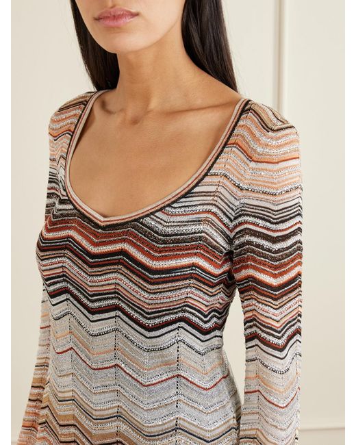 Missoni Gray Mare Sequin-Embellished Striped Crochet-Knit Mini Dress