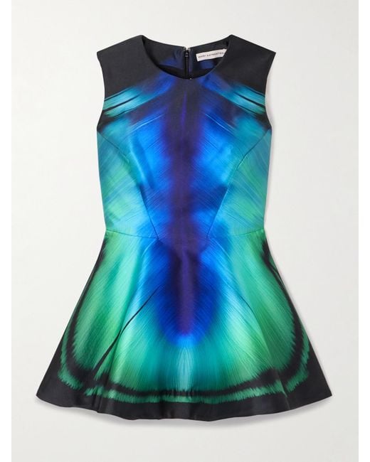 Mary Katrantzou Blue Printed Twill Peplum Blouse