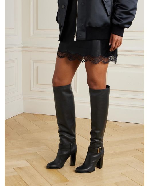 Dolce & Gabbana Black Buckled Leather Knee Boots
