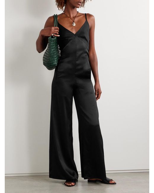 Rivet Utility Black Foxy Open-Back Silk-Blend Satin Jumpsuit