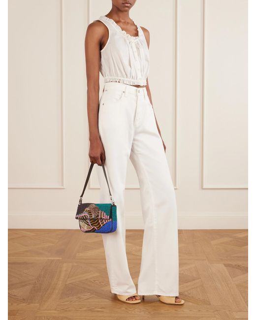 Staud White Timmy Beaded Leather Shoulder Bag