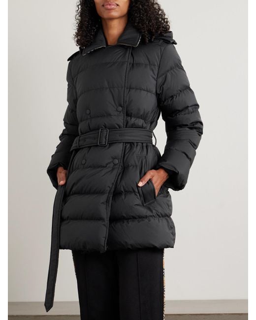 Burberry Black Doppelreihige Daunenjacke Aus Gestepptem Shell Mit Bindegürtel
