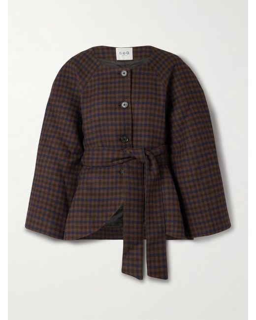 Sea Brown Beatrice Belted Checked Woven Jacket