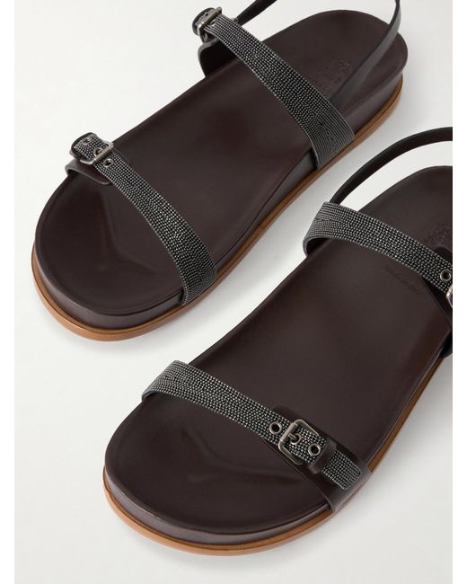 Brunello Cucinelli Black Embellished Leather Sandals