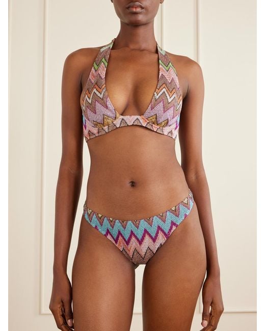 Missoni White Mare Striped Metallic Crochet-Knit Bikini