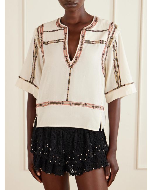 Isabel Marant Natural Fiosa Embroidered Silk Blouse