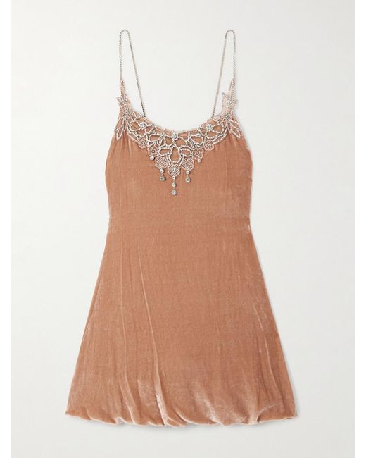 Rabanne Natural Embellished Velvet Mini Dress