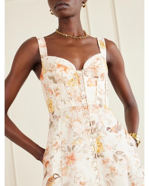 Zimmermann Printed Linen Midi Dress in Natural | Lyst