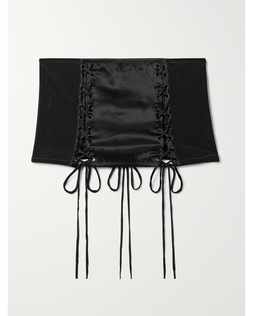 Kiki de Montparnasse Black La Madame Mesh-Paneled Silk-Satin Corset