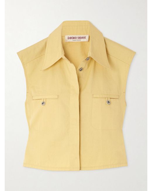 Emporio Sirenuse Yellow Caterina Cropped Cotton-Twill Top