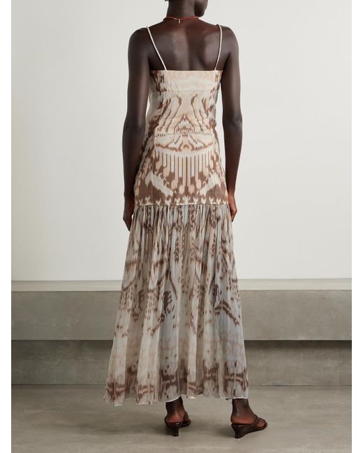 Ulla Johnson Natural Marisol Maxikleid Aus Bedrucktem Baumwoll-Canvas Und Seidenkrepon