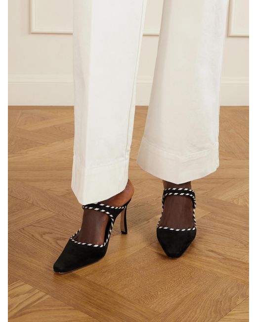 Manolo Blahnik Black Pura 90 Suede Mules