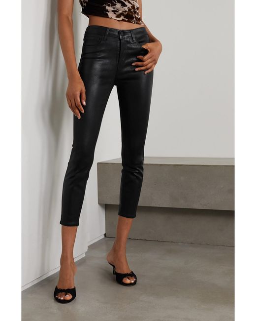 L'Agence Black Margot Cropped Coated High-Rise Skinny Jeans
