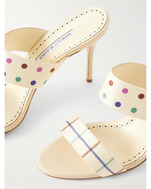 Manolo Blahnik Natural Ralotapla 90 Printed Twill Mules