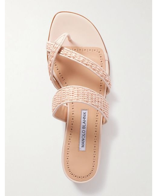Manolo Blahnik Natural Susara Raffia And Leather Sandals