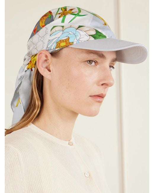 Gucci White Printed Silk-Twill Baseball Cap