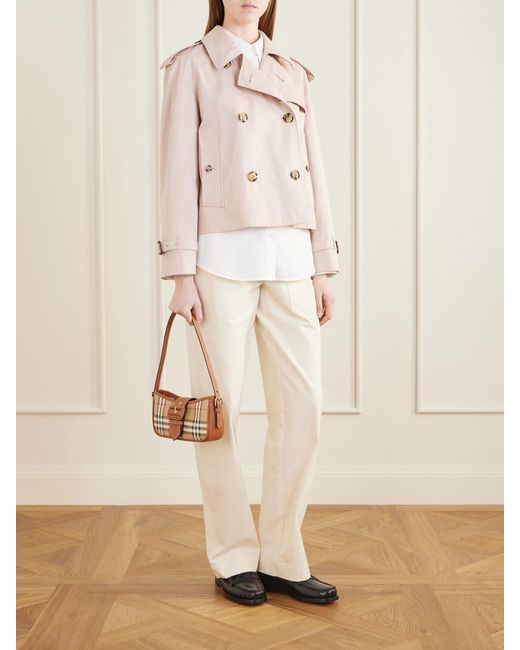 Burberry White Leather-Trimmed Checked Canvas Shoulder Bag
