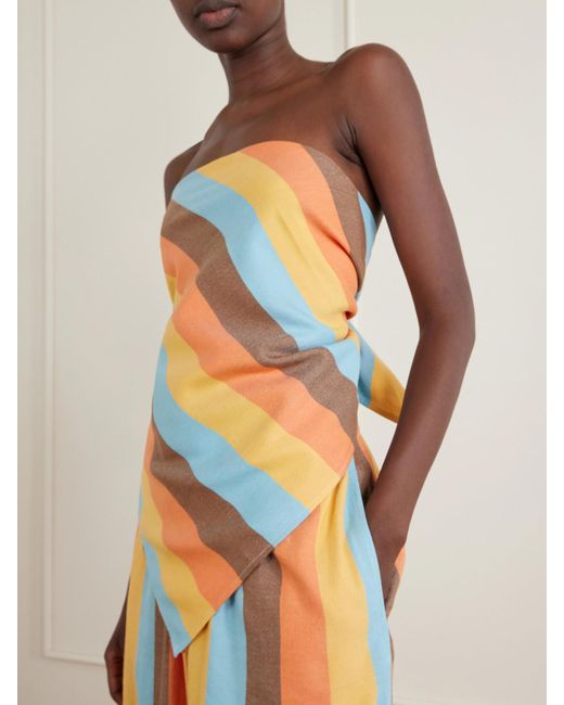 Marrakshi Life Orange The Triangle Strapless Striped Cotton-Blend Top