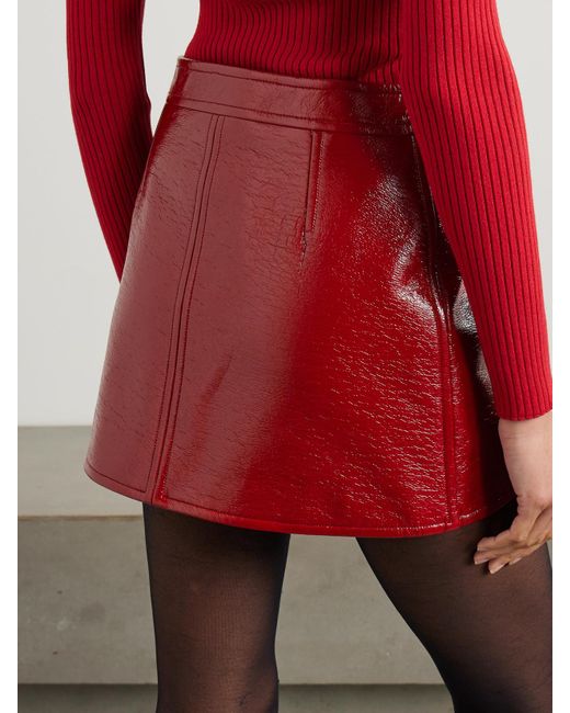 Courreges Red Appliquéd Coated Cotton-Blend Mini Skirt