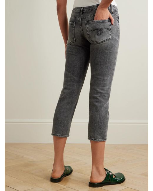 R13 Gray Boy Cropped Distressed Low-Rise Slim-Leg Jeans