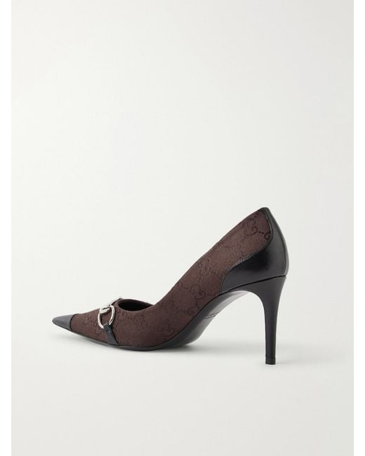 Gucci Brown Donna Leather-Trimmed Canvas-Jacquard Pumps