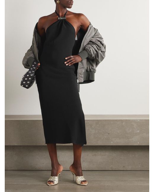 The Attico Black Halterneck Crepe Midi Dress