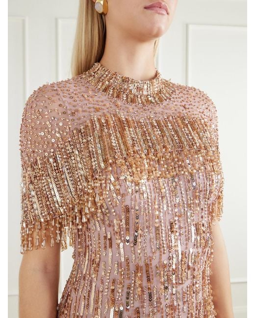 Jenny Packham Pink Leia Cape-Detailed Sequin-Embellished Gown