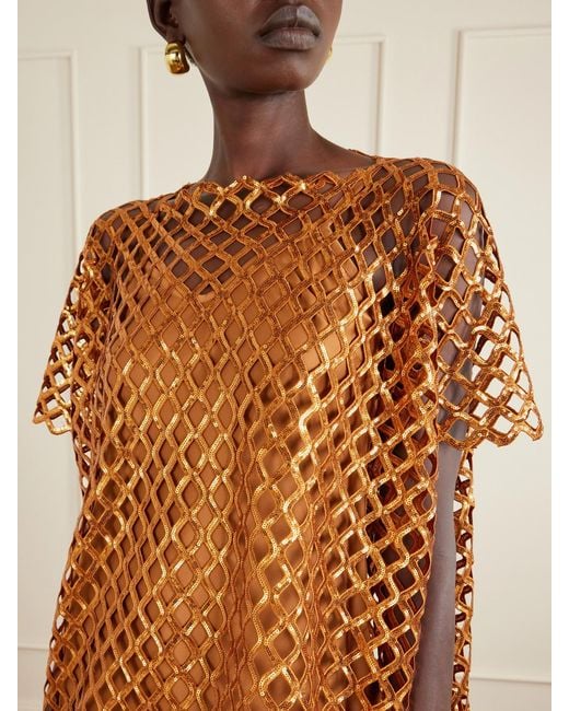 ‎Dima Ayad Brown Feather-Trimmed Sequined Blouse