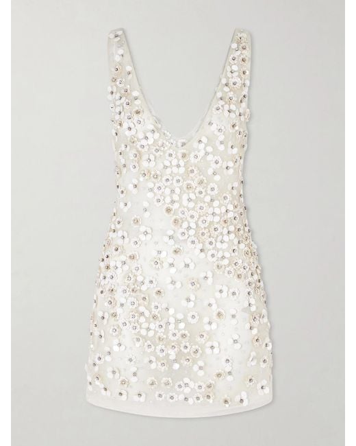Cult Gaia White Sapphira Floral-Embellished Silk-Organza Mini Dress