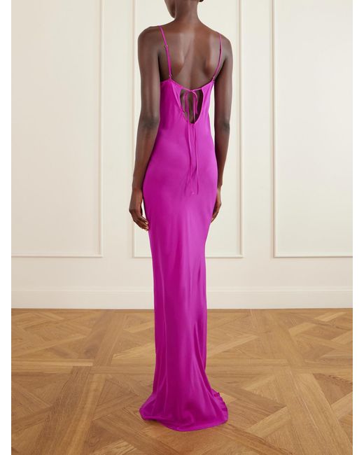 SARA CRISTINA Pink Palm-Embellished Silk-Chiffon Maxi Dress