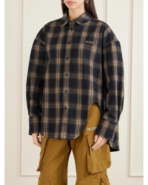 The Attico Black Oversized Checked Cotton-Flannel Shirt