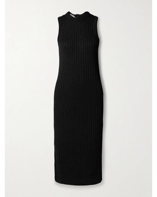 Proenza Schouler Black Leighton Ribbed-Knit Midi Dress