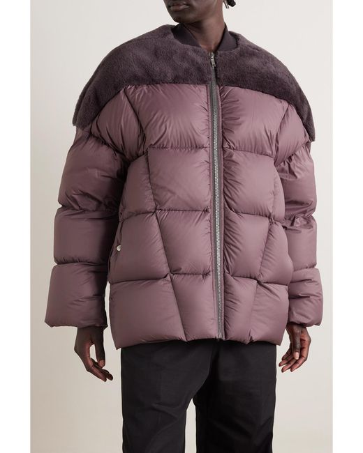 Rick Owens Purple Shearling-Paneled Quilted Shell Down Jacket