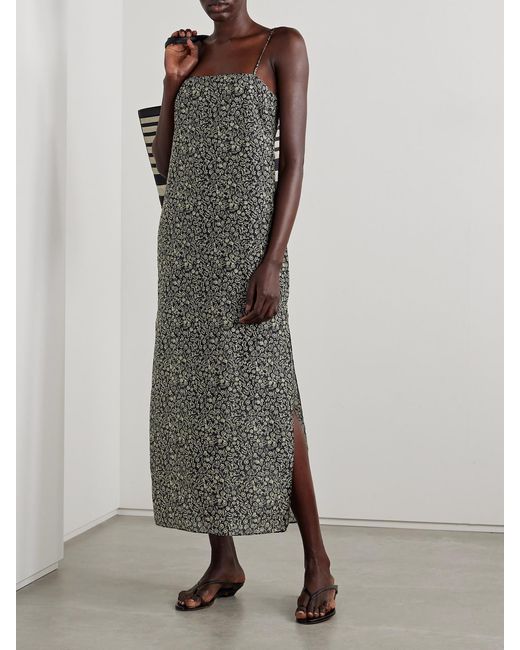 Matteau Gray Floral-Print Organic Cotton And Silk-Blend Midi Dress