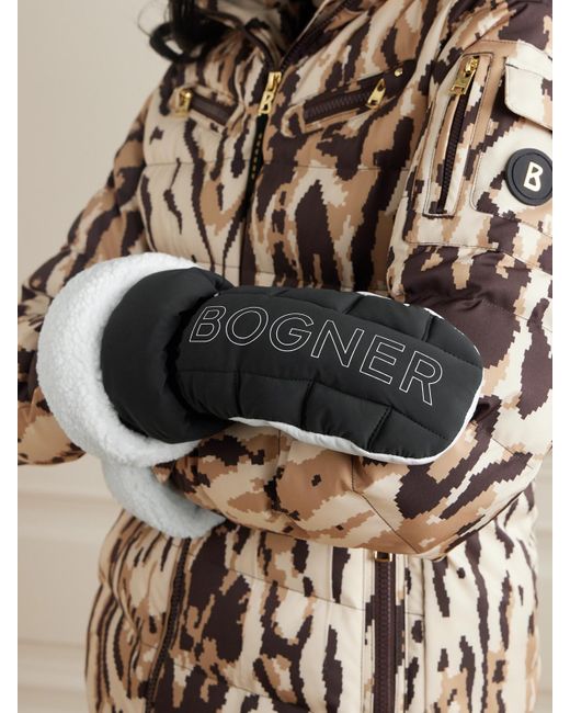 Bogner Black Sabina Padded Shell And Shearling Ski Mittens