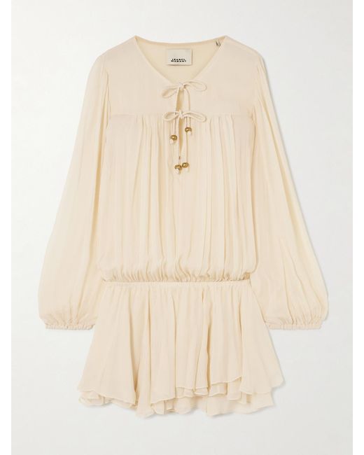 Mini-Robe En Crépon De Soie À Fronces Et À Ornements Aliyah Isabel Marant en coloris Natural