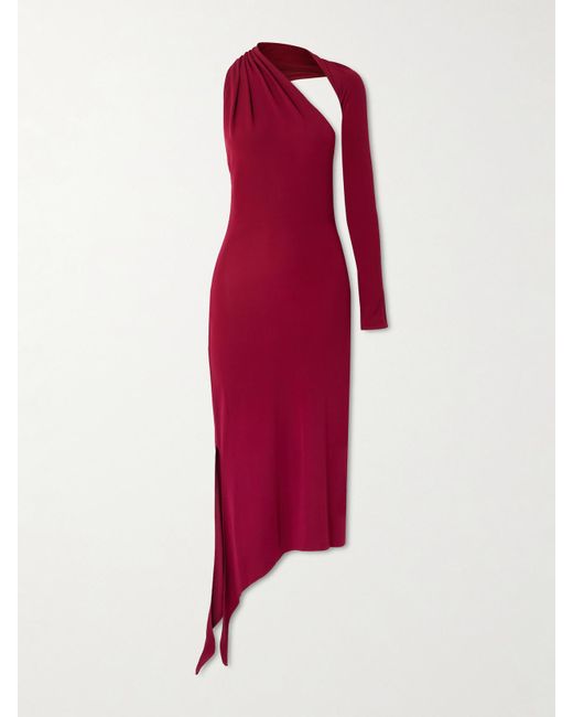 Courreges Red Asymmetrisches Midikleid Aus Strukturiertem Jersey Mit Cut-Out