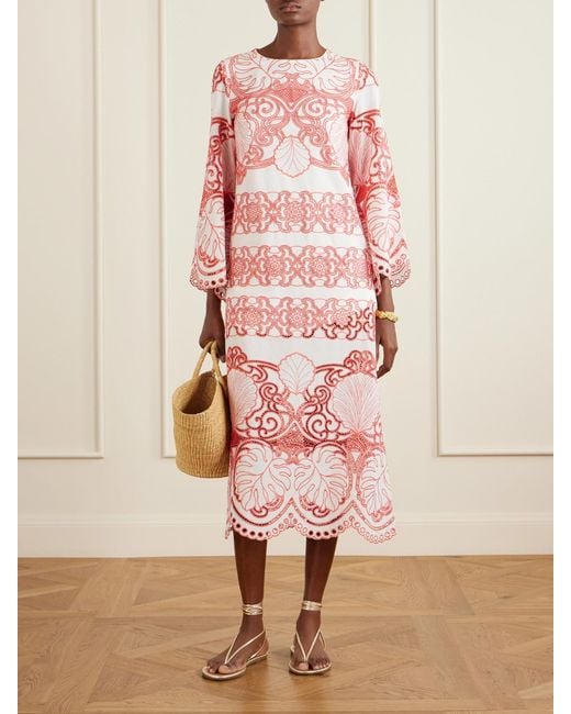 Borgo De Nor Pink Seraphina Broderie Anglaise Cotton-Blend Poplin Midi Dress