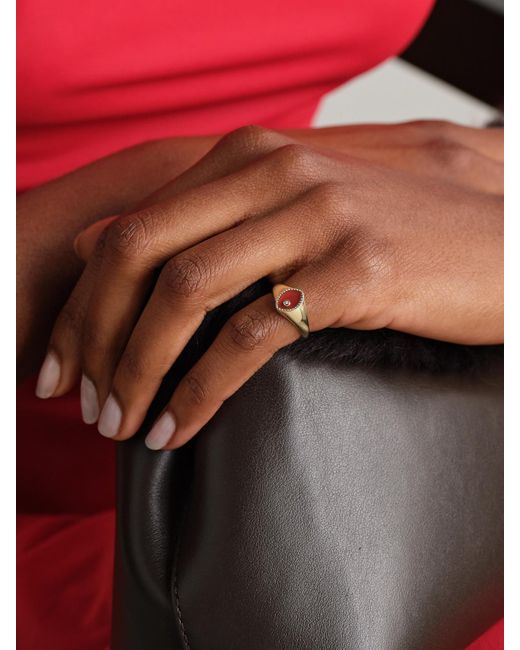 Yvonne Léon Natural Baby Chevalière Marquise 9-Karat, Agate And Diamond Signet Ring