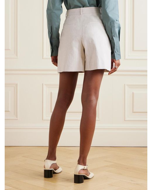 Theory Natural Pleated Linen-Blend Canvas Shorts