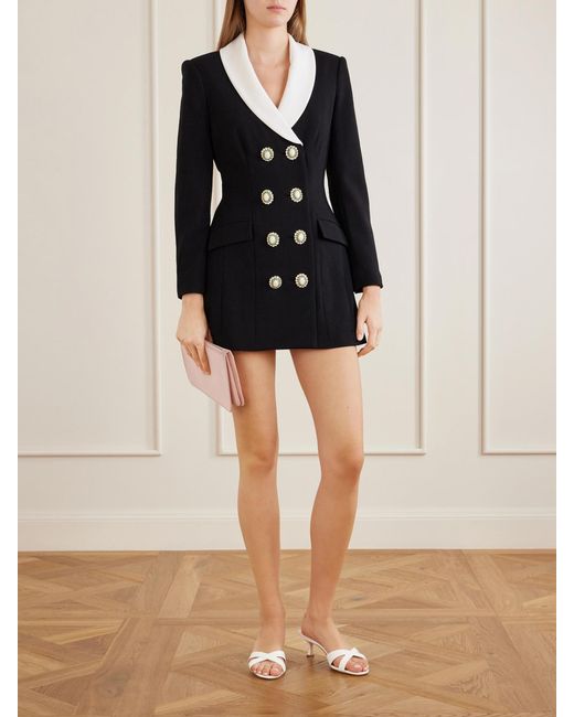 Self-Portrait Blue Double-Breasted Wool-Crepe Mini Dress
