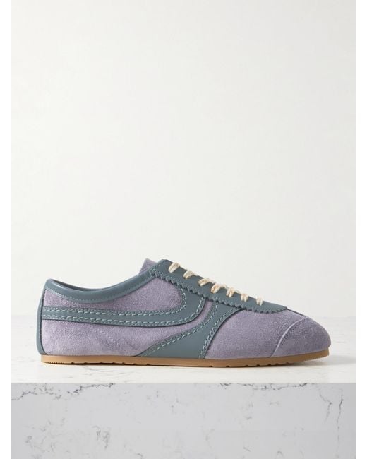 Dries Van Noten Blue Leather-Trimmed Suede Sneakers